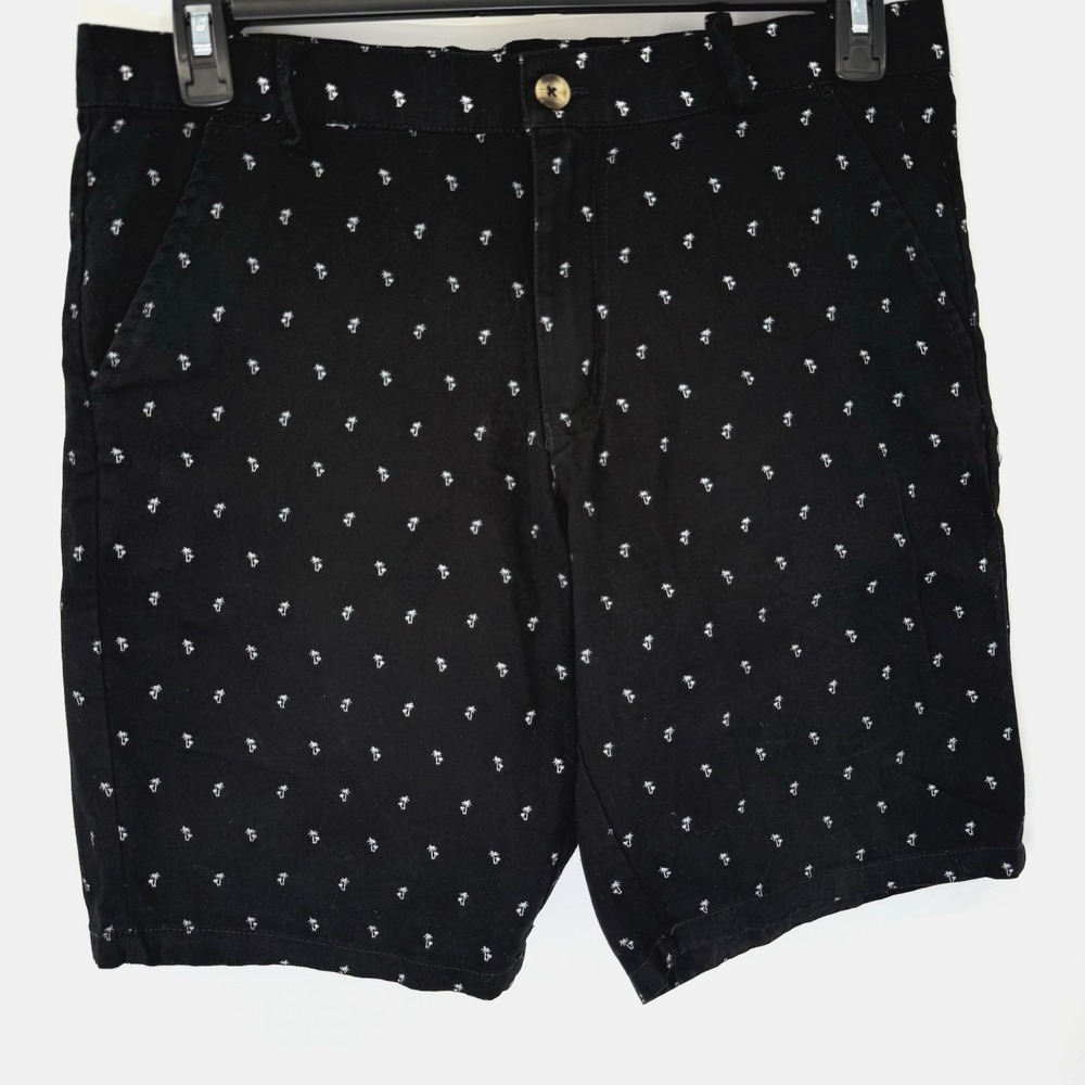 Public Record Shorts Mens 30 Black Palm Tree Embroidered Cotton Standard Fit